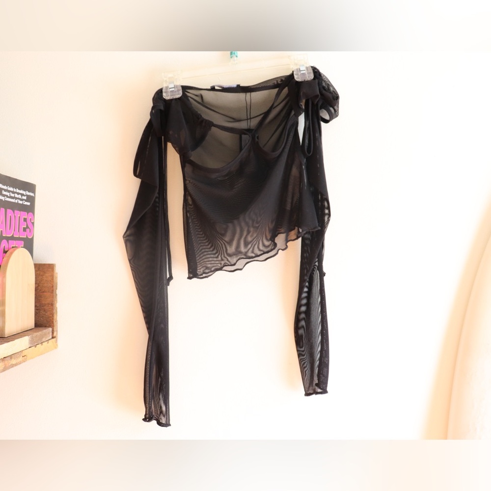 Pretty little thing black mesh halter cut out cold shoulder top NWT